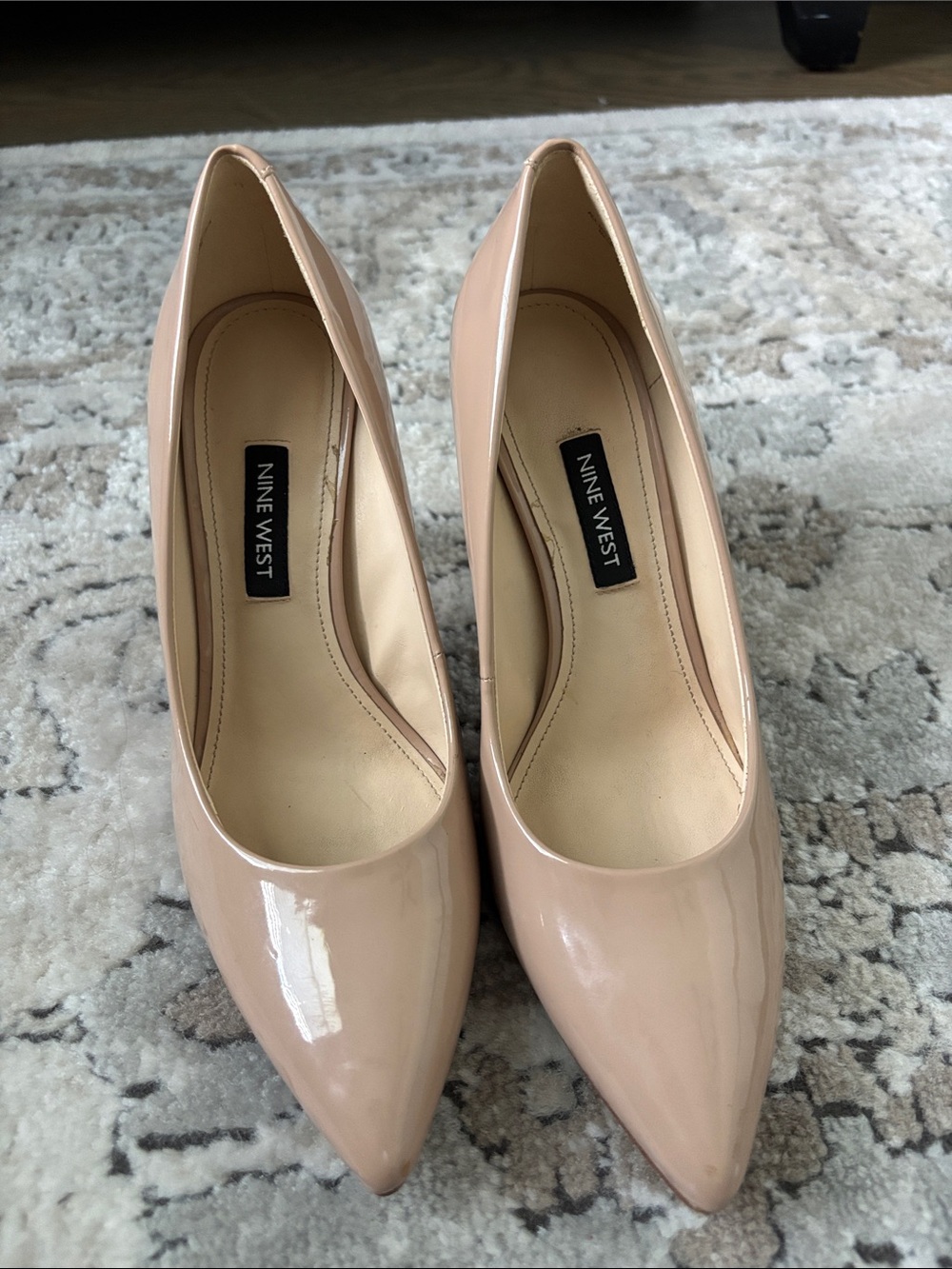 Nine West 6.5 Fresh Pointy Toe Pumps in Antique Taupe Patent Stiletto High Heel